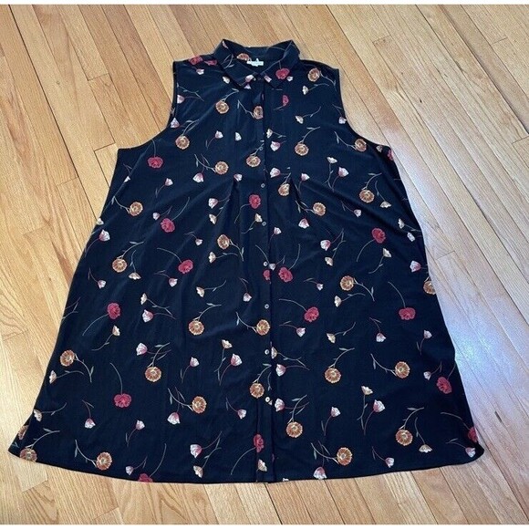 J. Jill Women Jersey Sleeveless Shirt Dress Plus Size 4X Black Floral NEW NO TAG - Picture 2 of 14